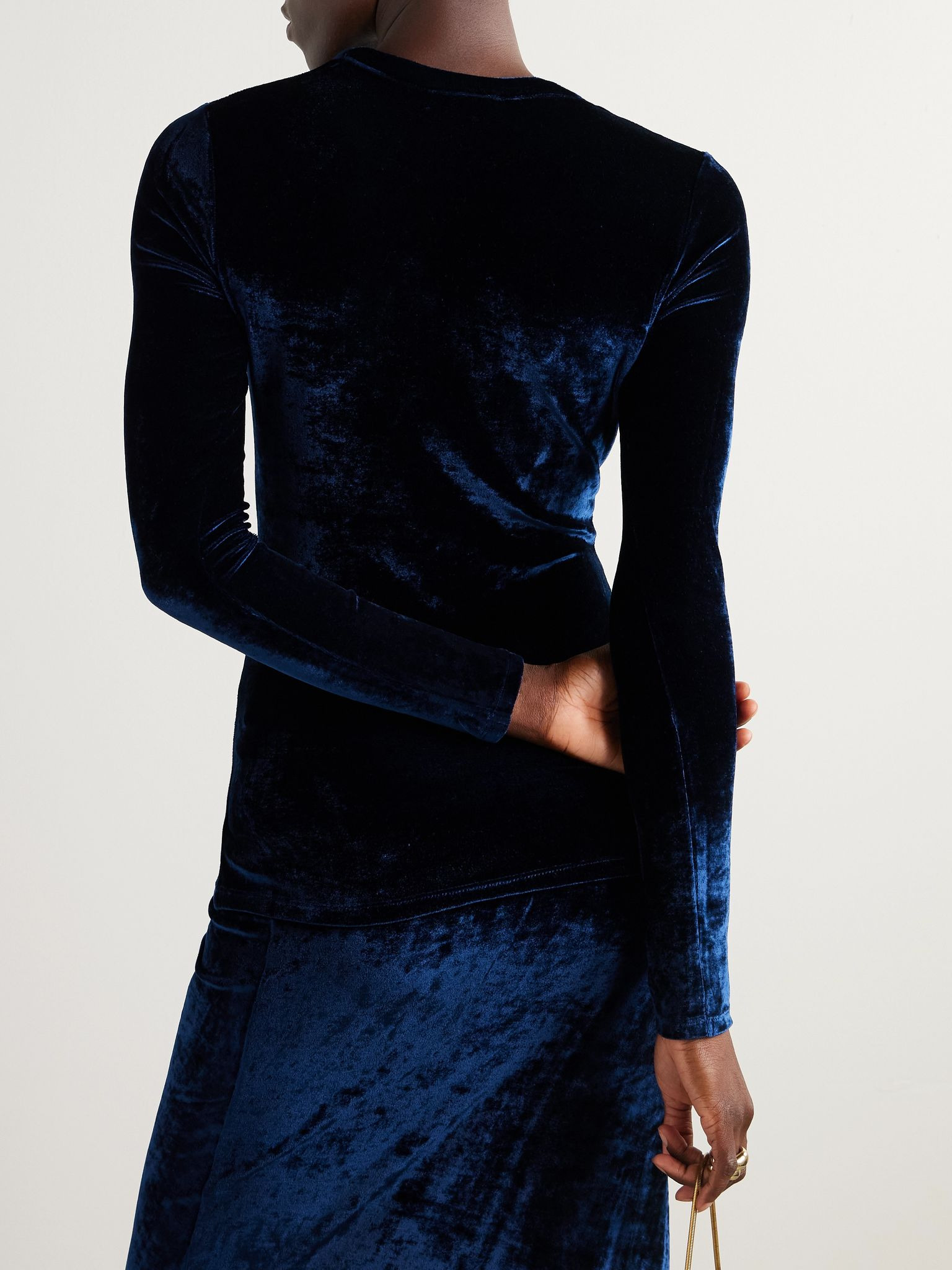 Ruched embellished velvet top Navy - 3