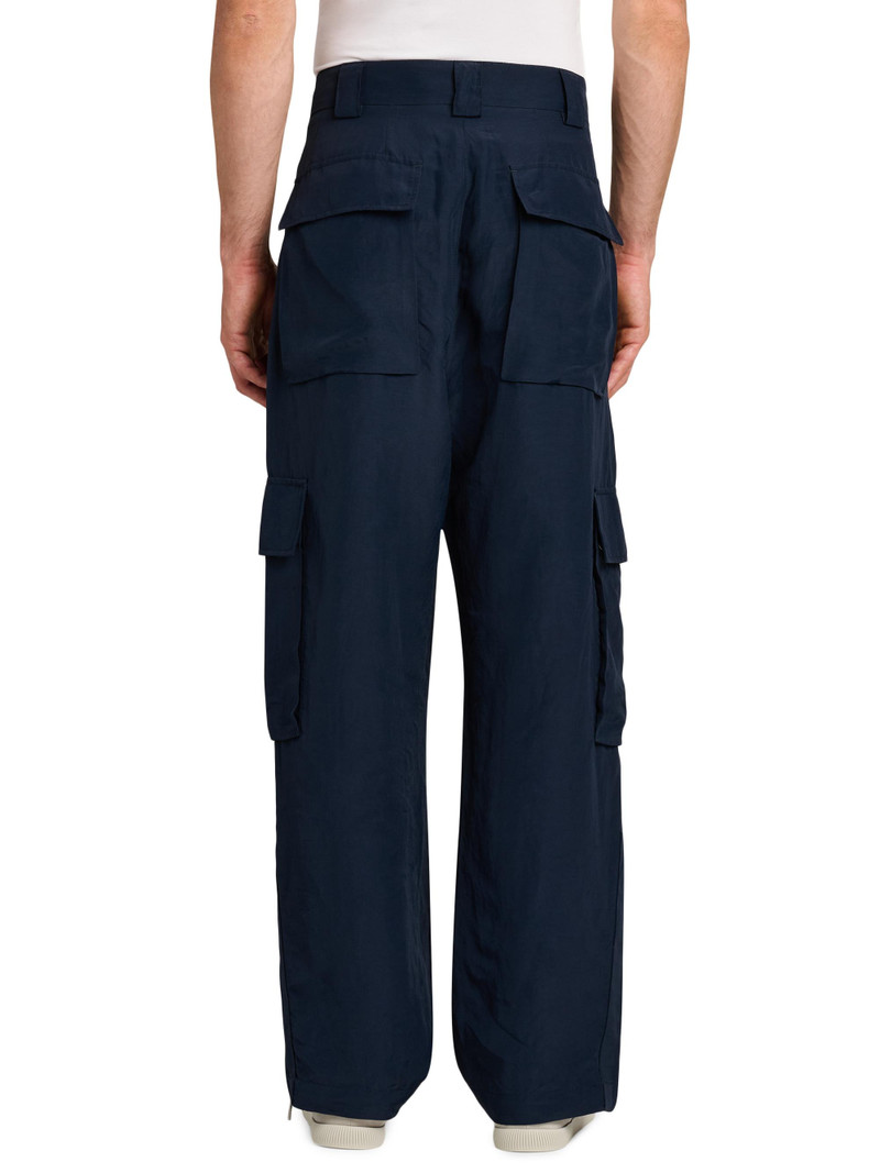 Men's Pleated Linen-Blend Cargo Trousers - Navy 5