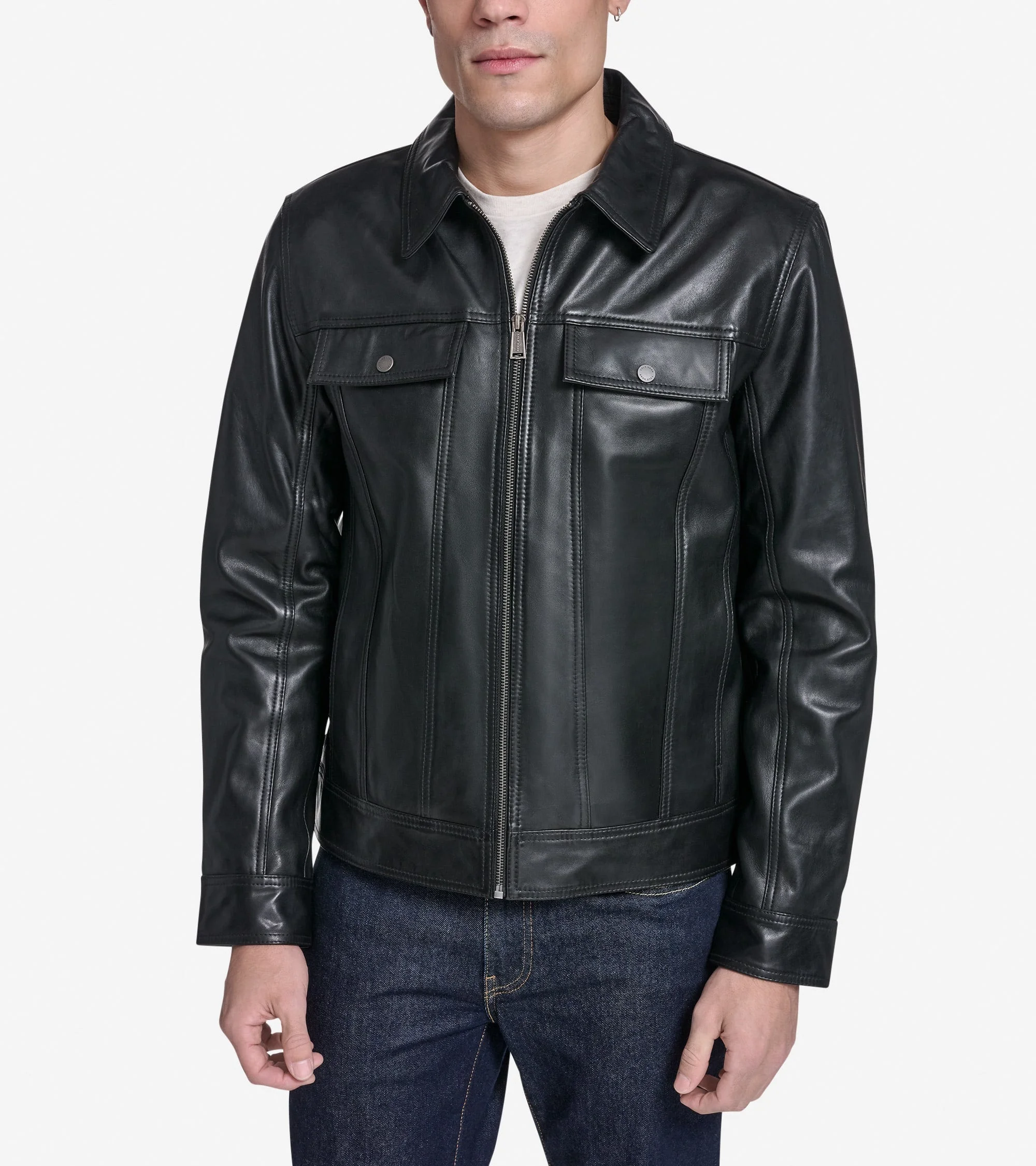 Men's Leather Trucker Jacket - 1