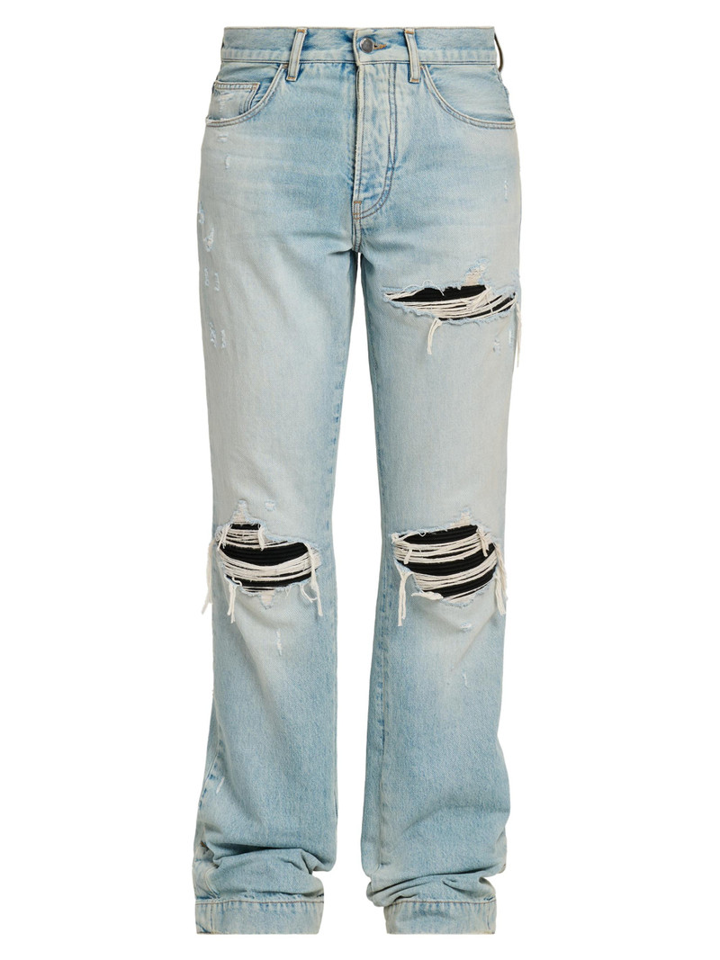 Men's Mx1 Distressed Denim Mid-Rise Straight-Leg Jeans - Mist Indigo 1