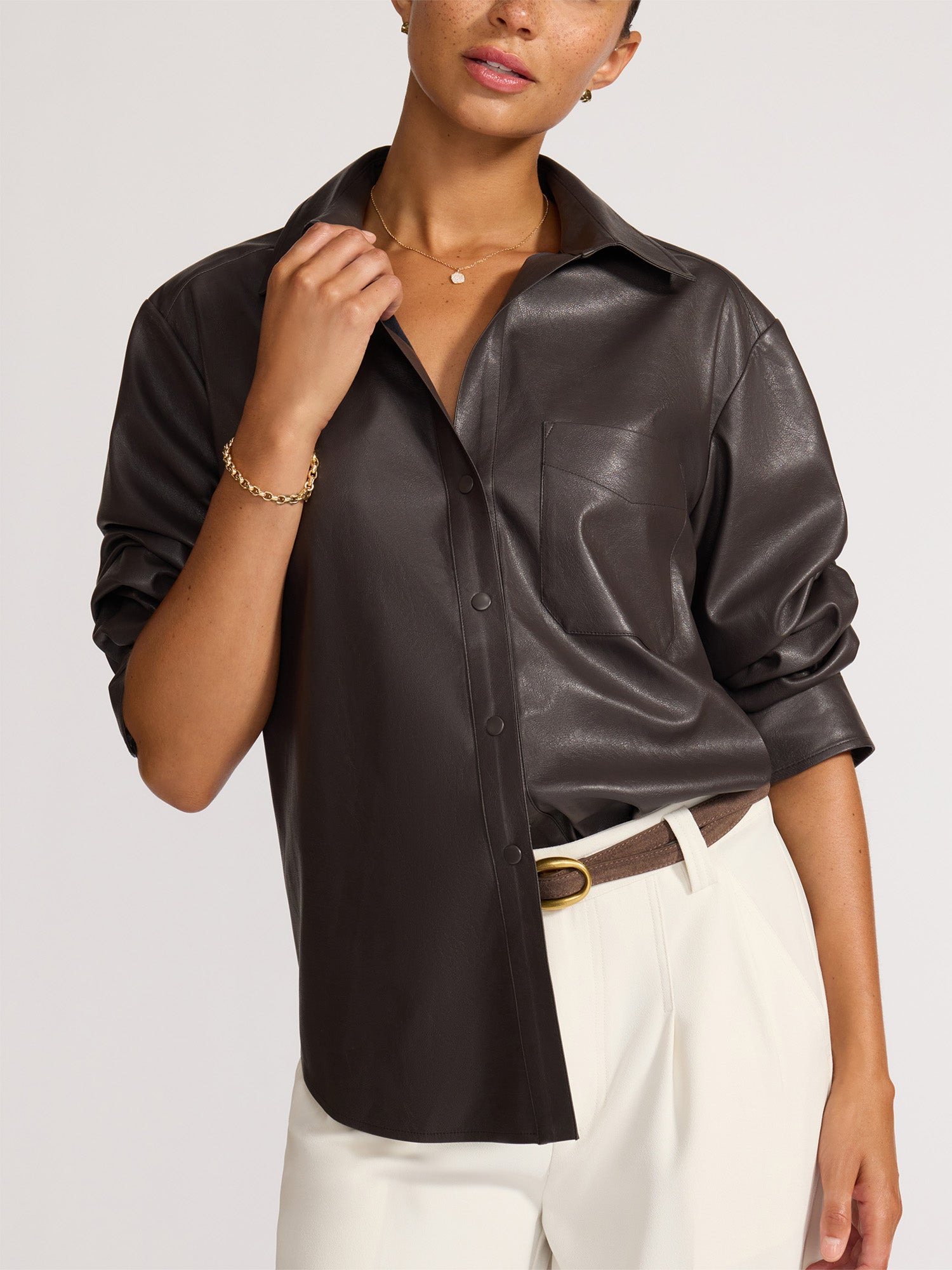 The Pia Vegan Leather Shirt - 3