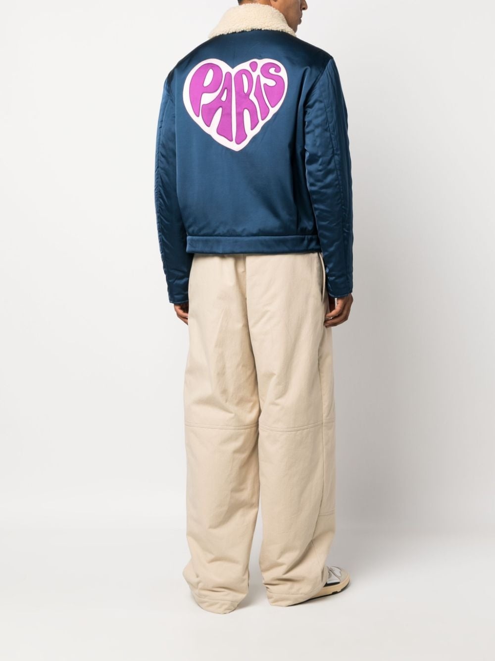 heart-embroidery shearling collar jacket - 2