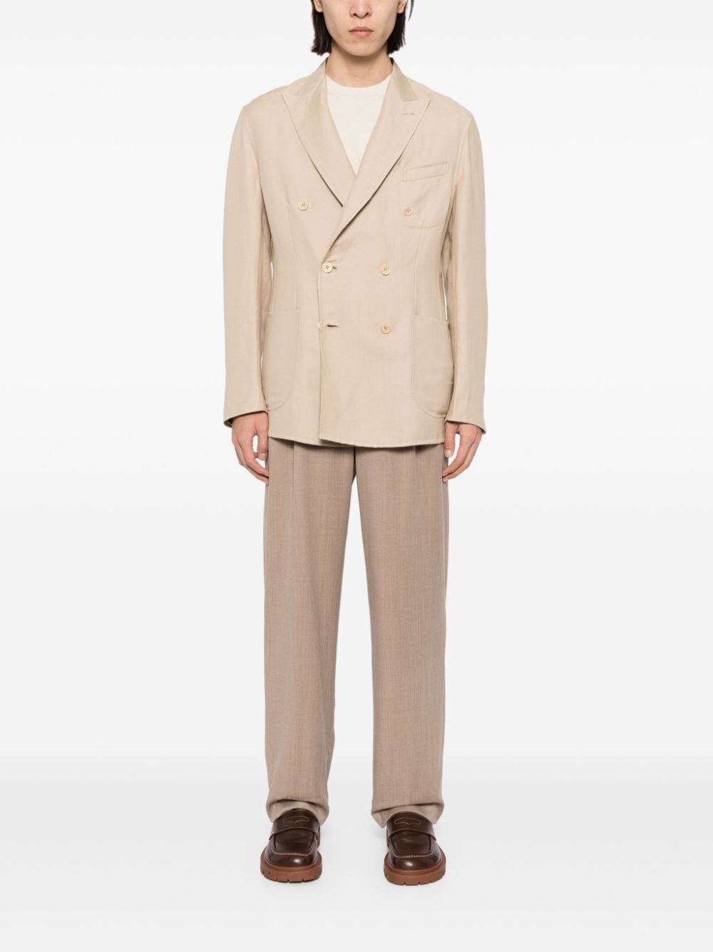 double-breasted linen blend blazer - 2