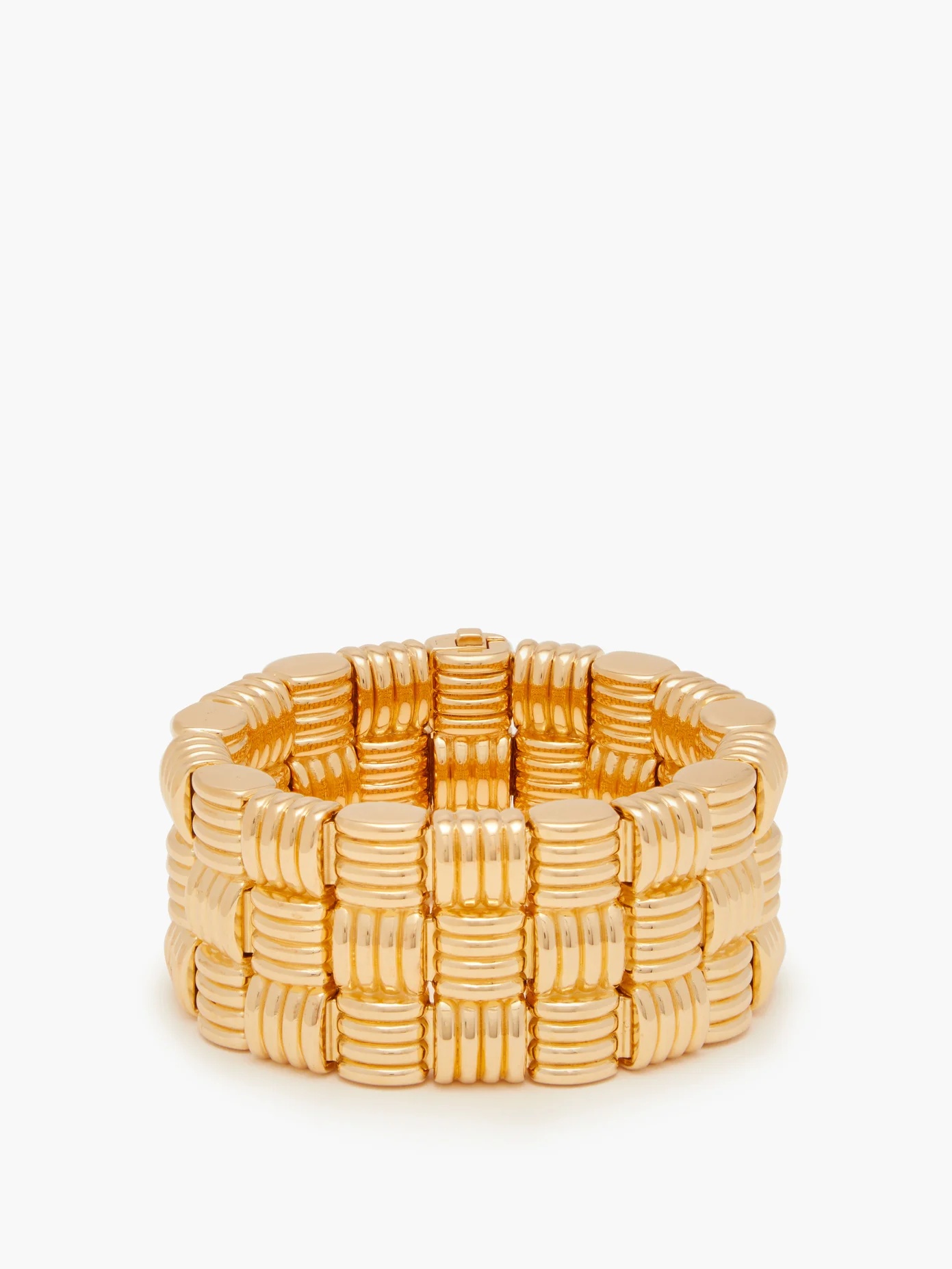 Intrecciato-woven gold-plated cuff - 4