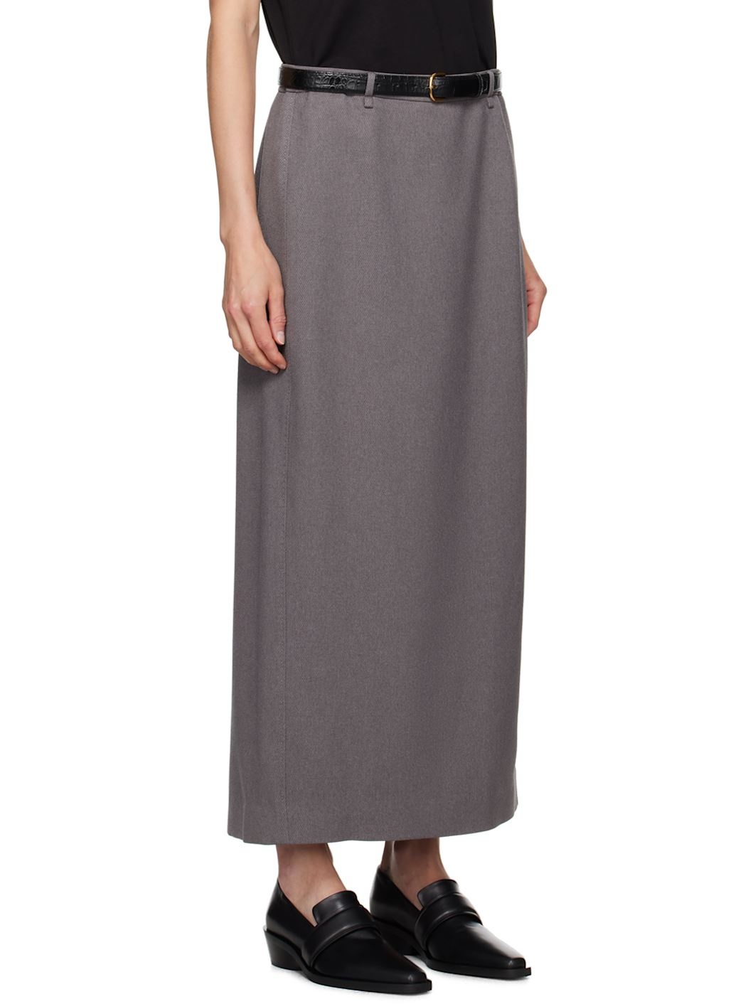 Gray Belted Maxi Skirt - 2