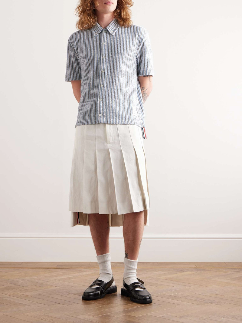 Thom Browne Logo-Appliquéd Striped Cotton-Blend Terry Shirt outlook