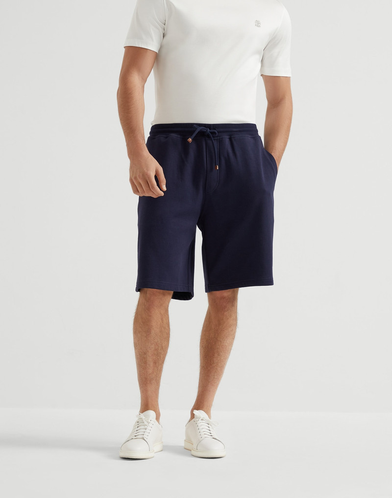 Techno cotton French terry shorts with piping 1