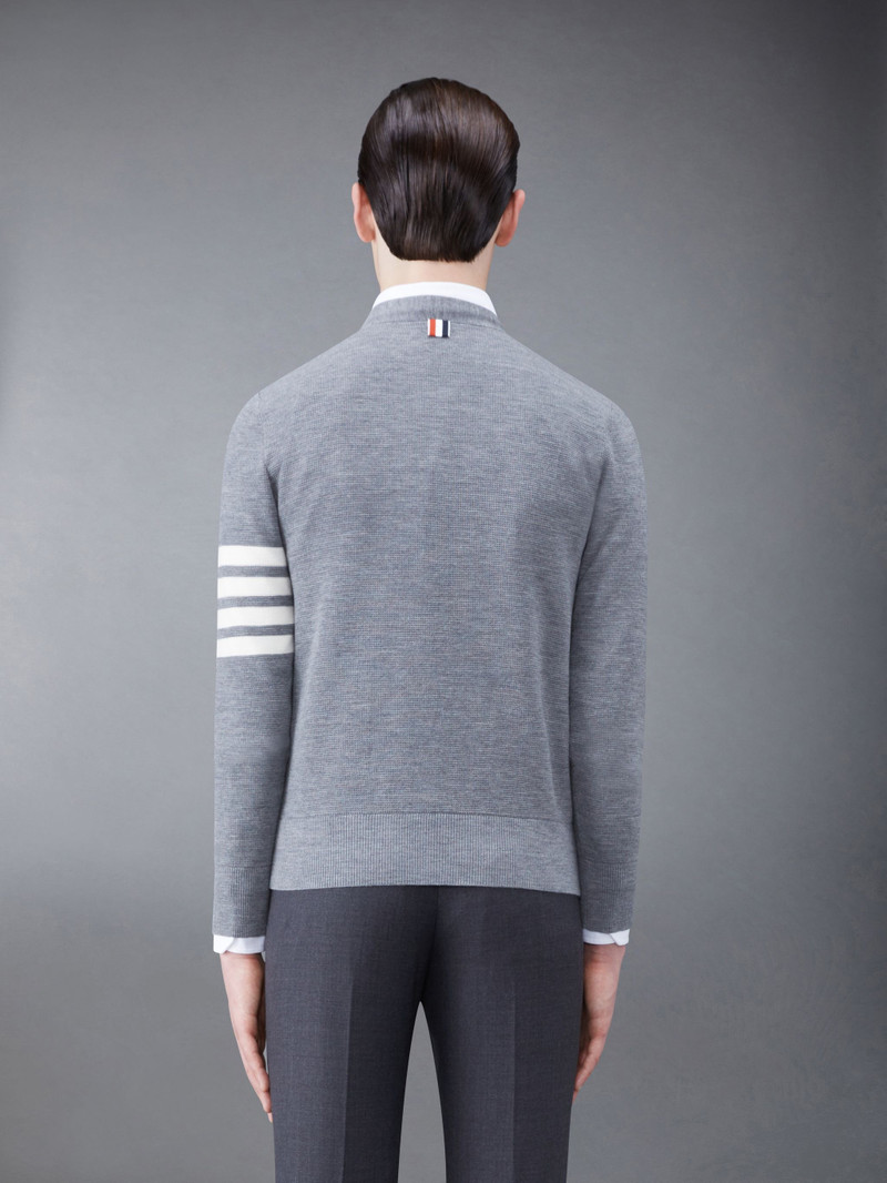 Thom Browne Fine Merino Waffle 4-Bar High V-Neck Cardigan outlook