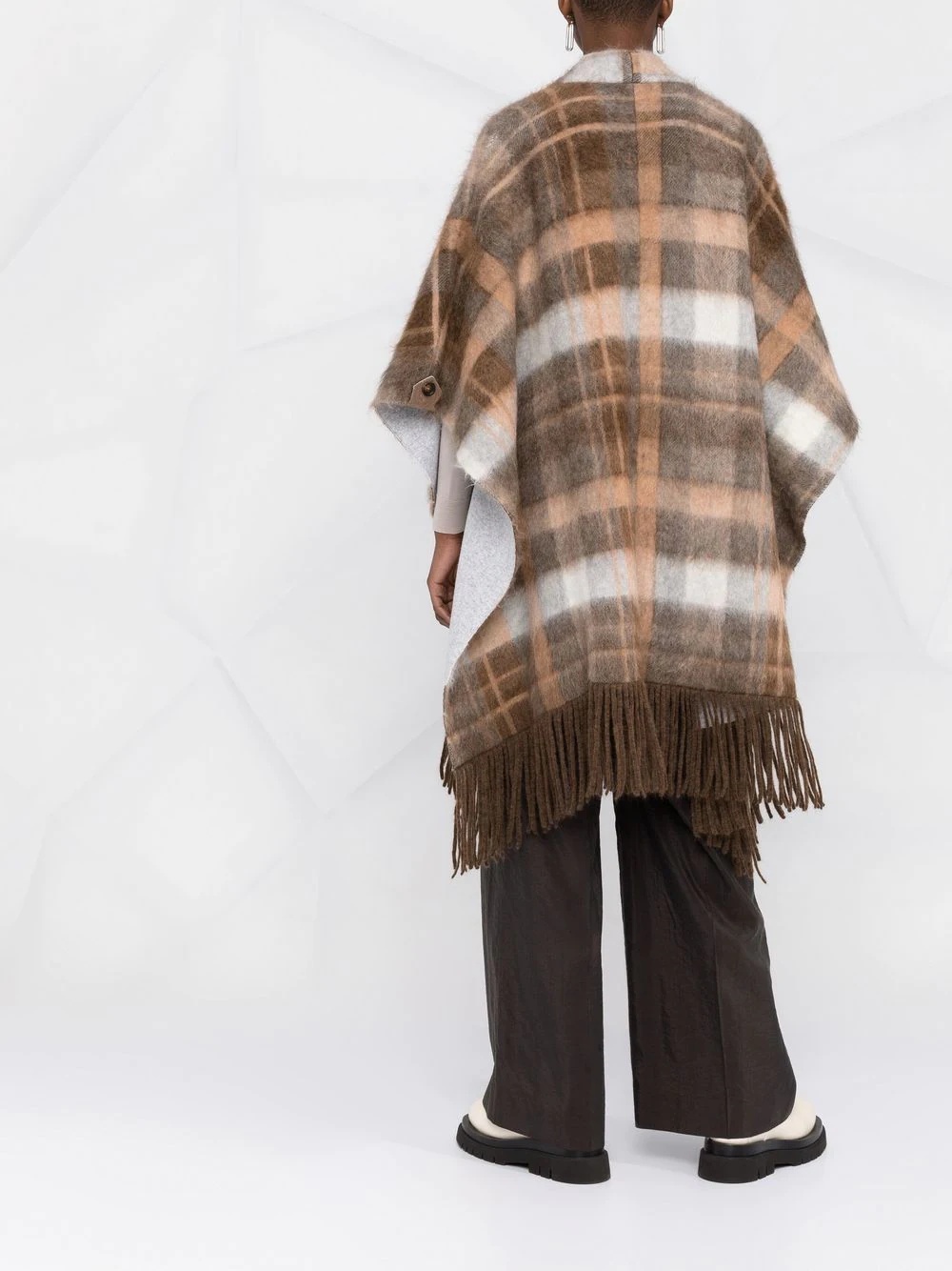 check-print frayed-edge cape - 6