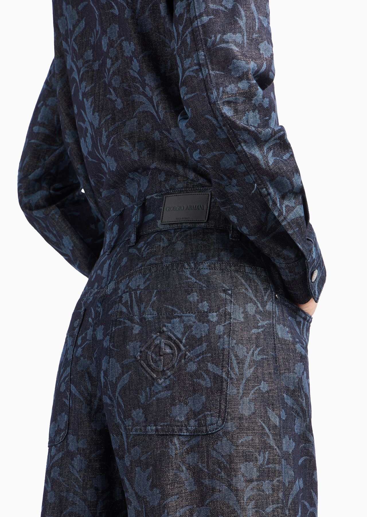 Denim Collection five-pocket wide leg trousers in cotton, viscose and lurex denim with floral motif - 5