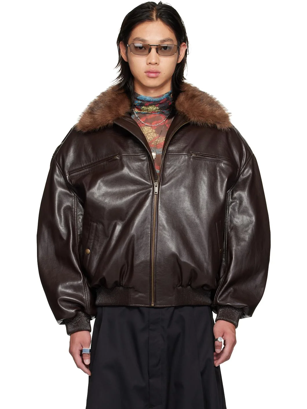 Brown Faux-Leather Cargo Flight Jacket - 1