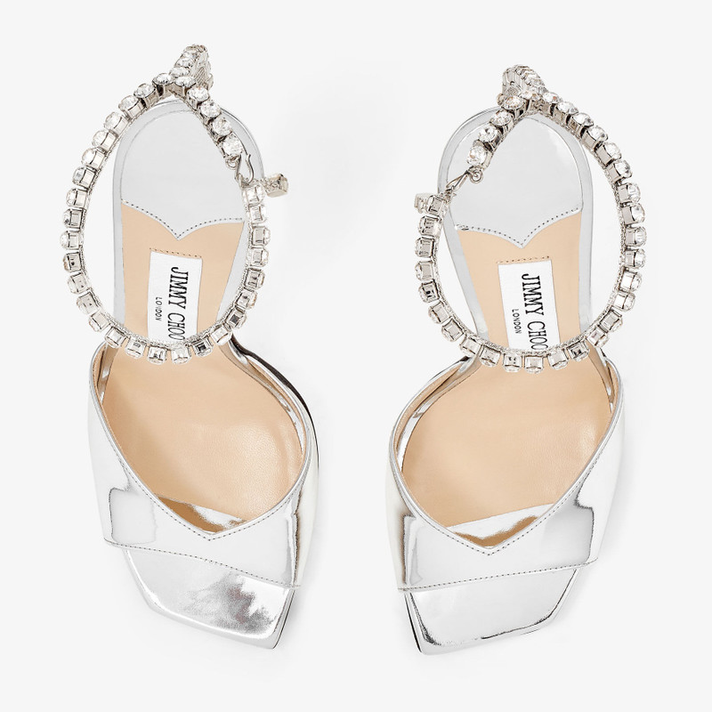 Saeda Sandal 100 Silver Liquid Metal Sandals with Crystal Chain 4