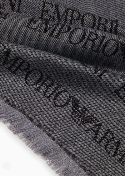 EMPORIO ARMANI Virgin-wool blend scarf with jacquard logo lettering and fringes outlook