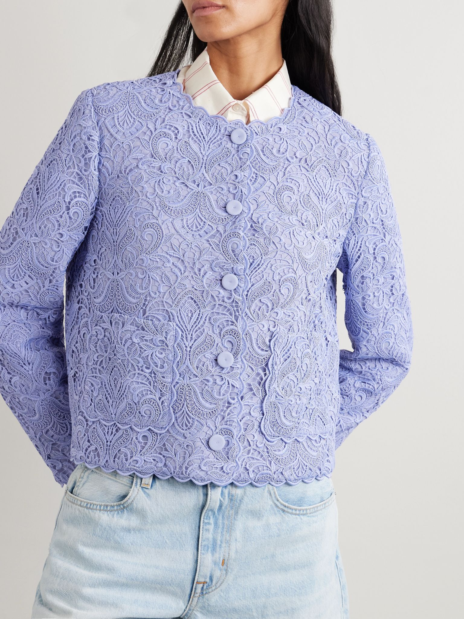 Scalloped corded lace jacket Blue - 3