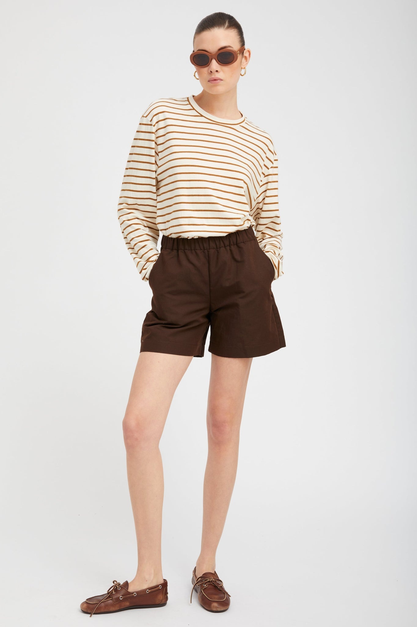 CAMEL STRIPED LONG SLEEVE OVERSIZED TEE - 3