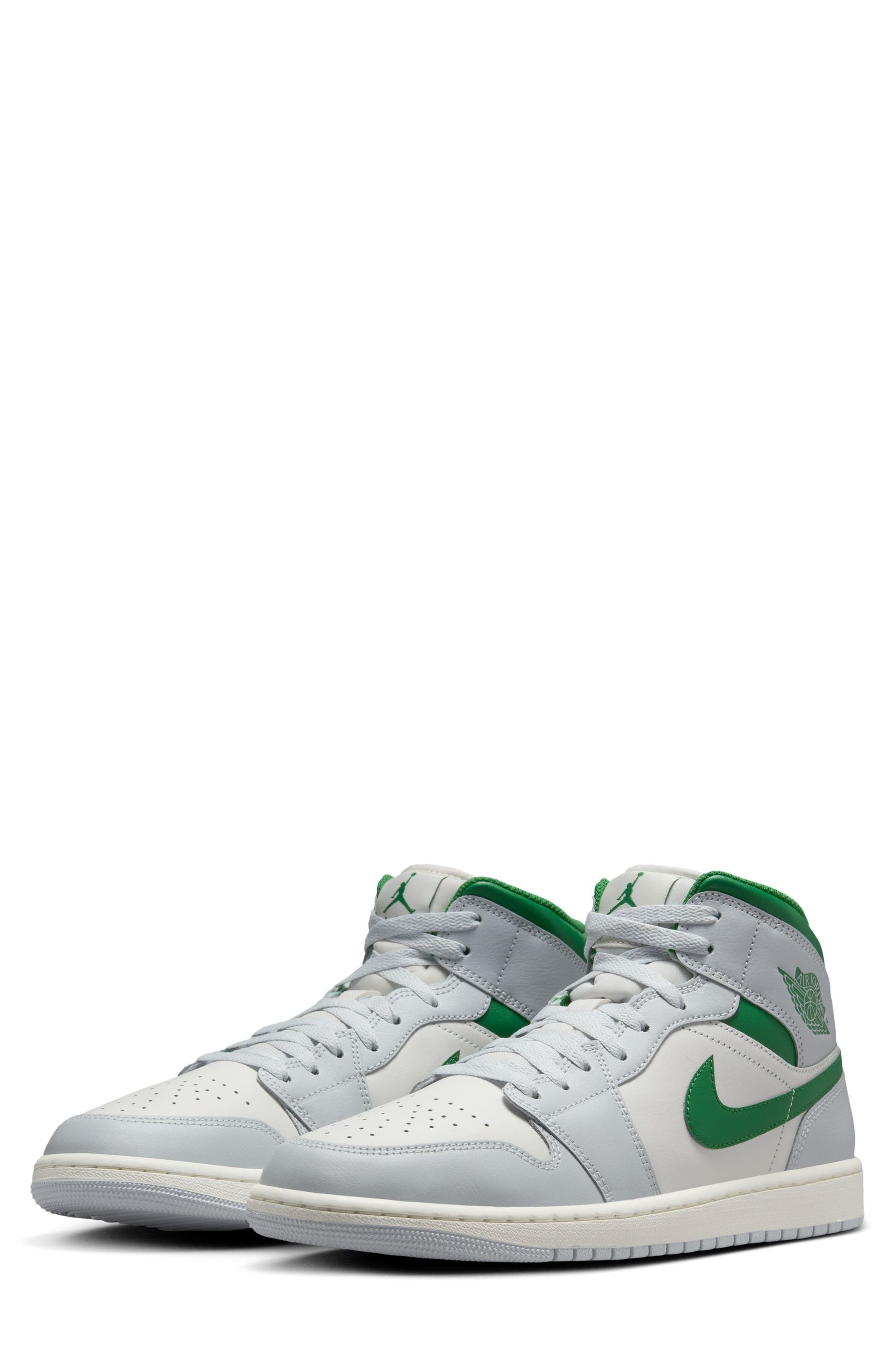 Air Jordan 1 Mid Sneaker in White/Pine Green/Platinum at Nordstrom - 1