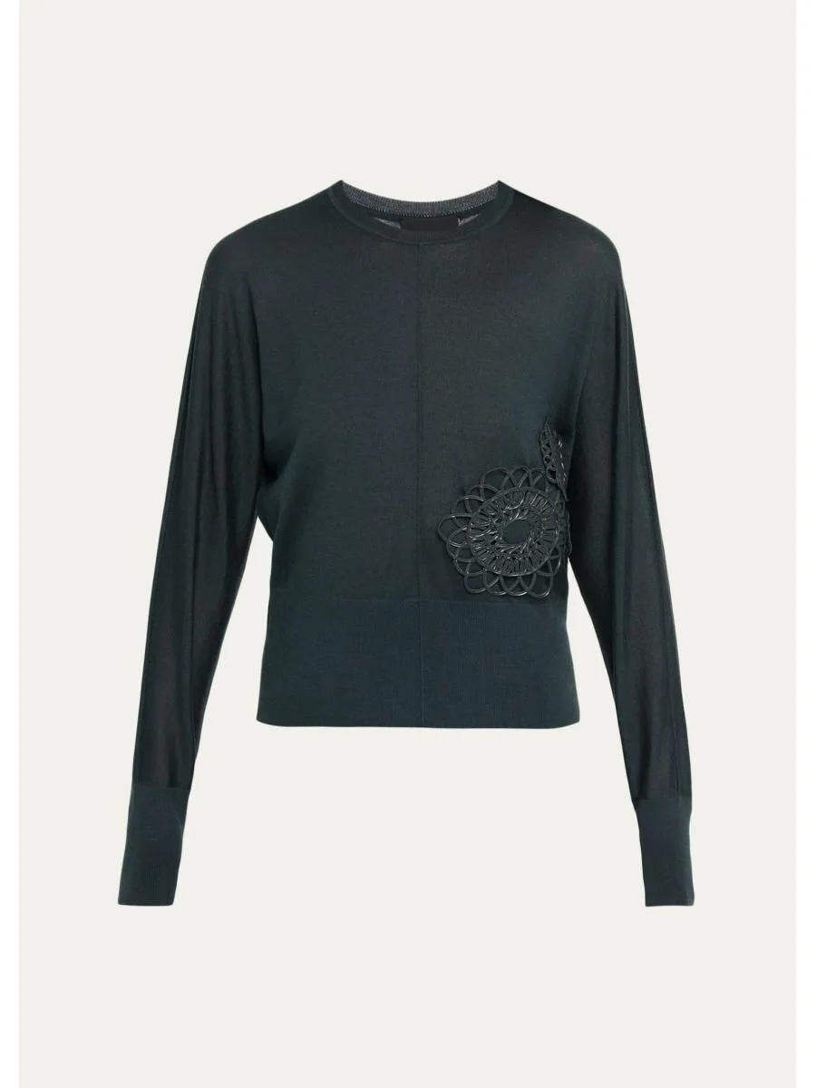 3D Woven Appliqué Cashmere-Silk Dolman-Sleeve Sweater - 1