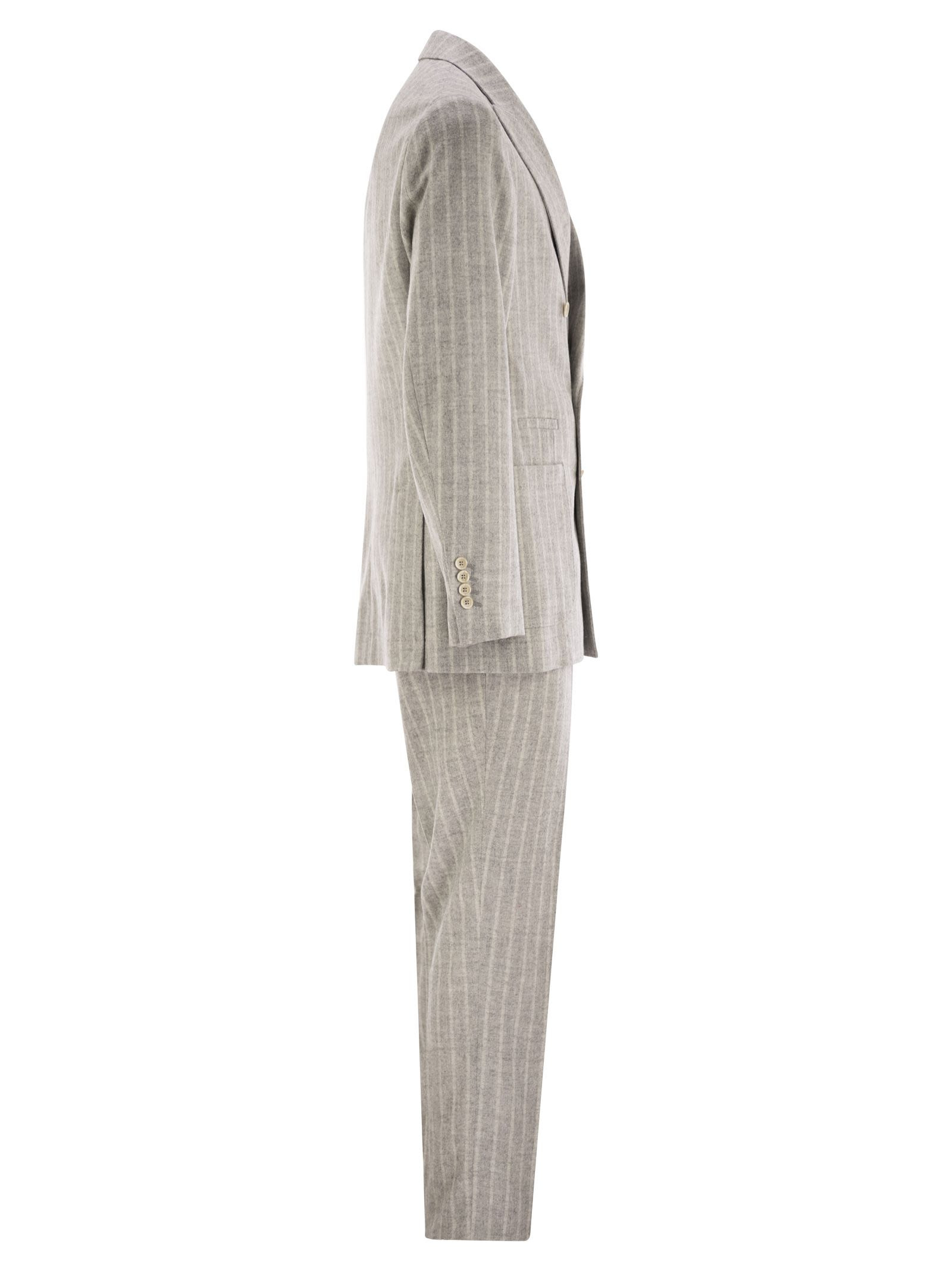 Brunello Cucinelli Men Pinstripe Suit Of Alpaca And Comfort Wool - 3