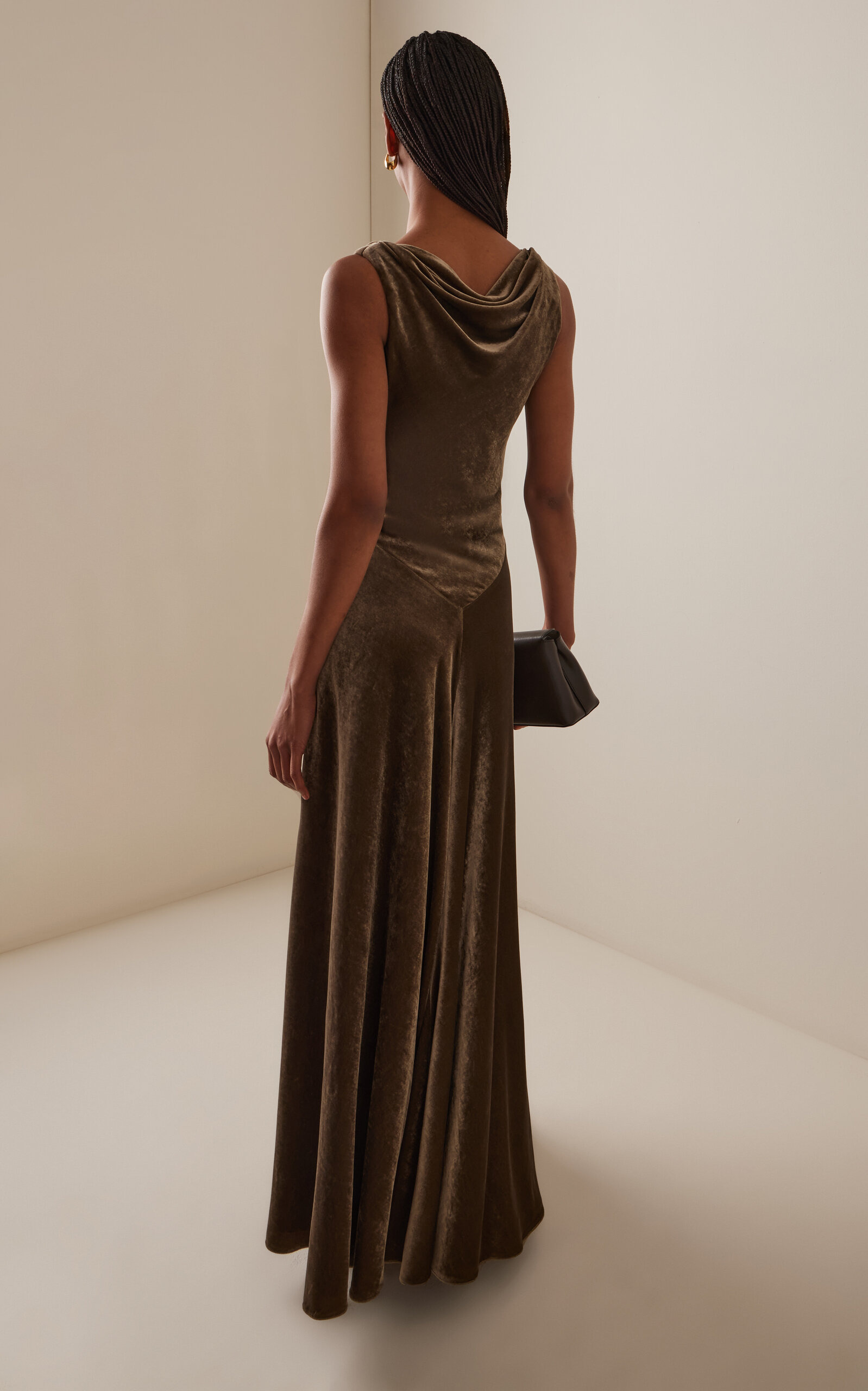 Drina Draped Velvet Midi Dress green - 4