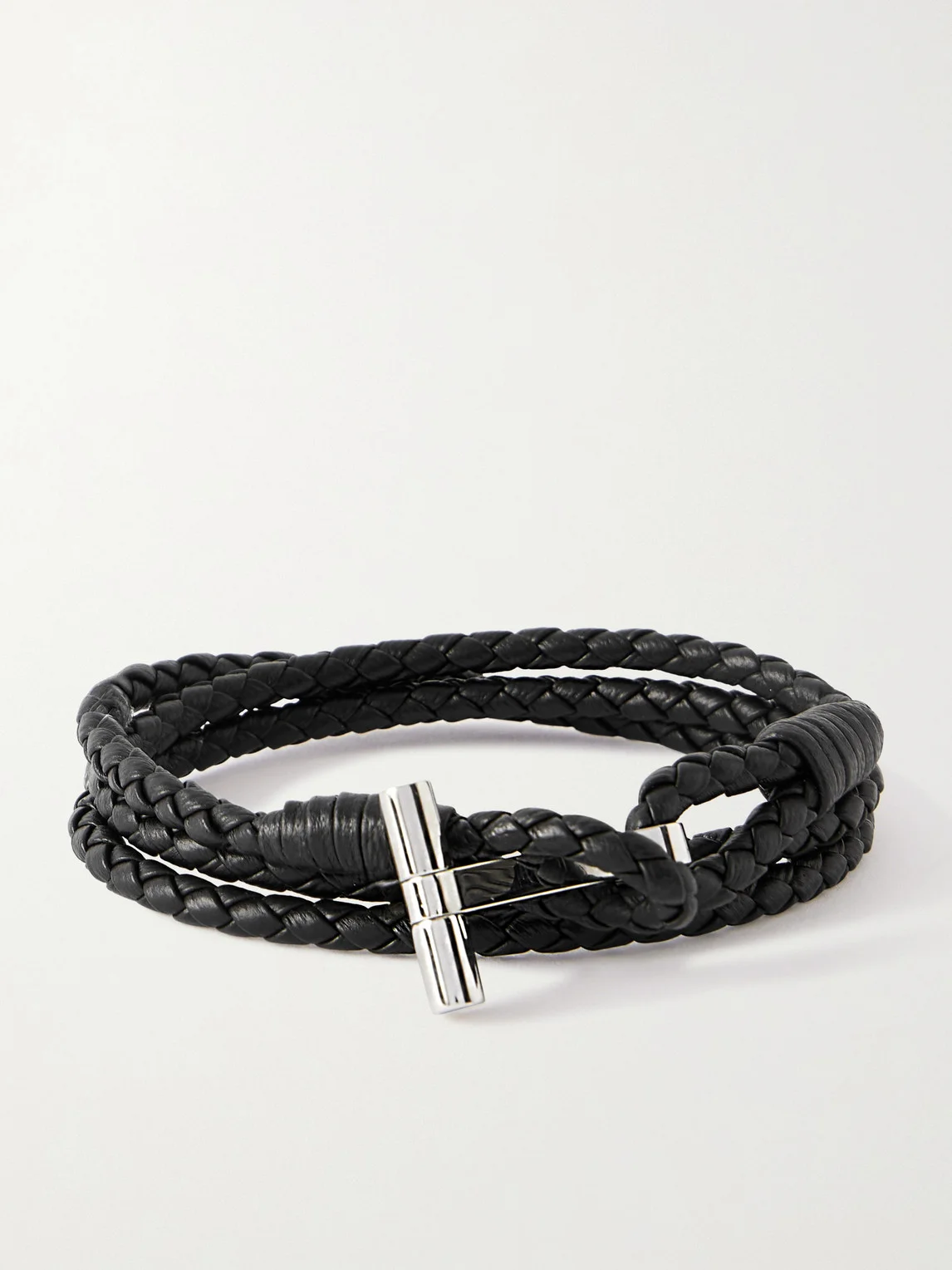 Woven Leather and Silver-Tone Wrap Bracelet - 1