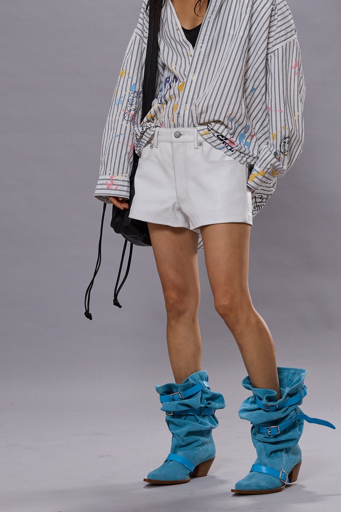 5-POCKET LEATHER SHORT - CRACKLE WHITE - R13 - 3