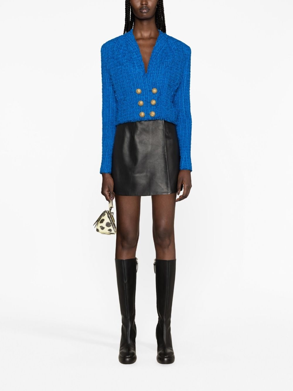 double-breasted cropped tweed jacket - 2