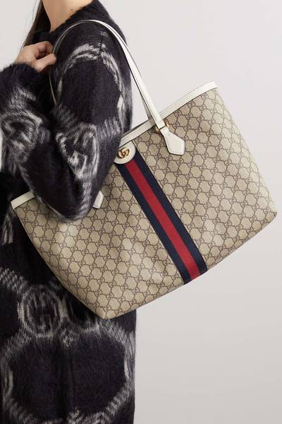 GUCCI Ophidia medium leather-trimmed printed coated-canvas tote outlook