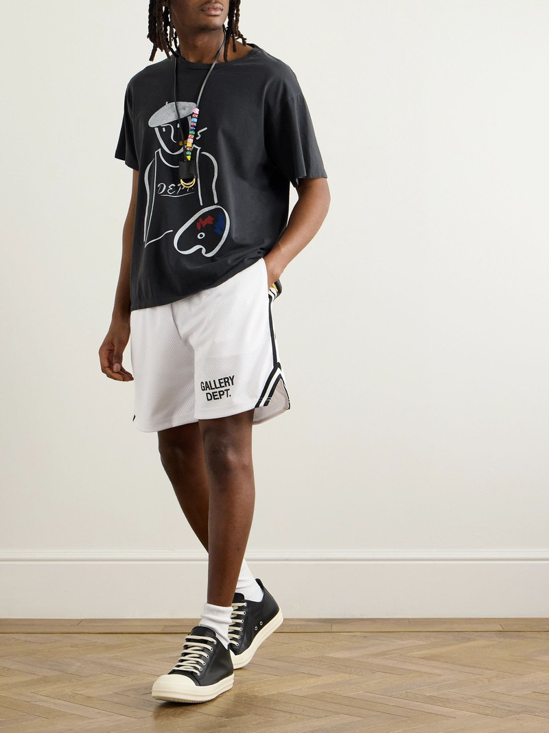 GALLERY DEPT. Venice Court Wide-Leg Logo-Print Webbing-Trimmed Mesh Shorts White outlook