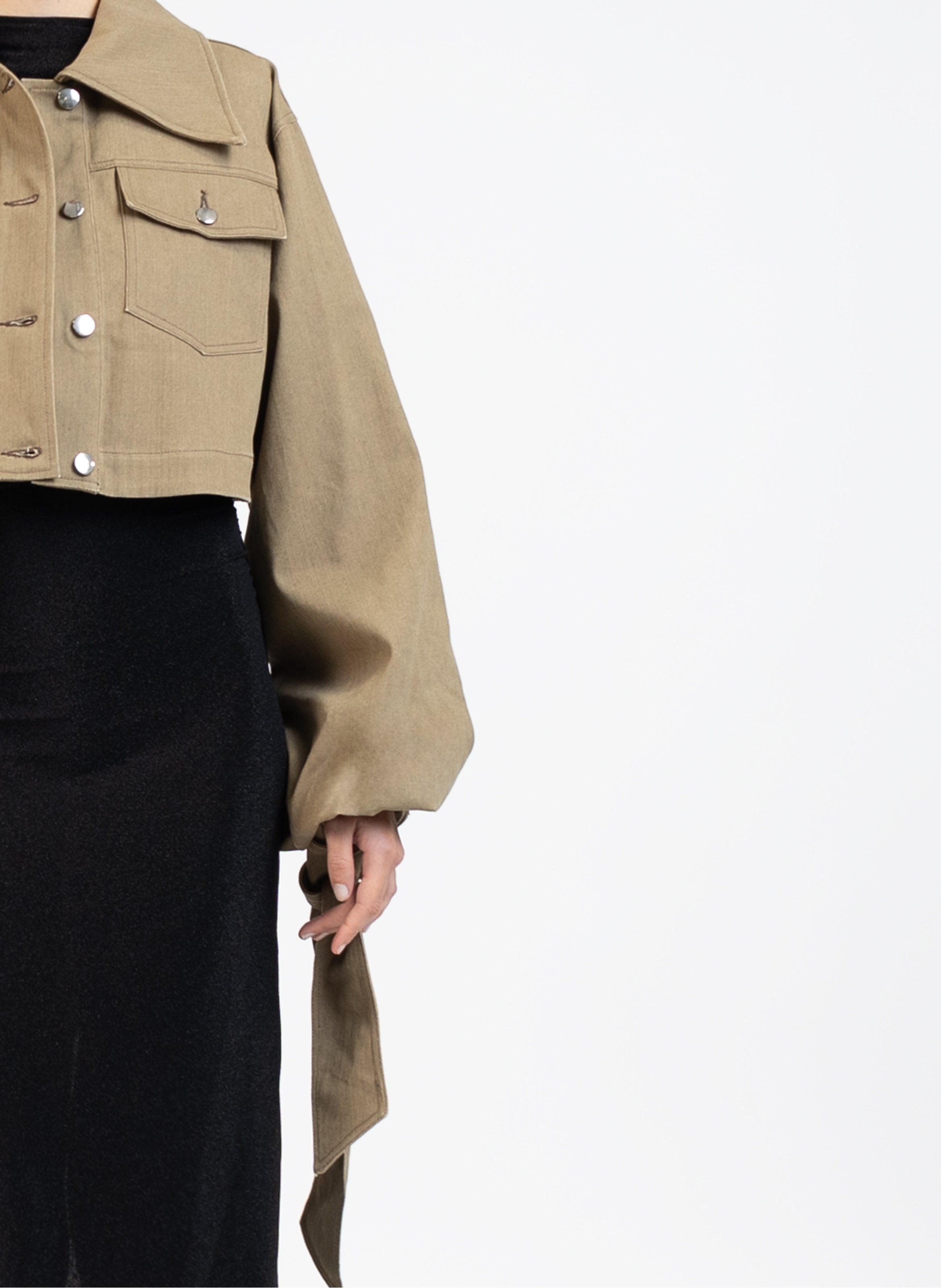Denim Jacket with Maxi Sleeves/Khaki - 2