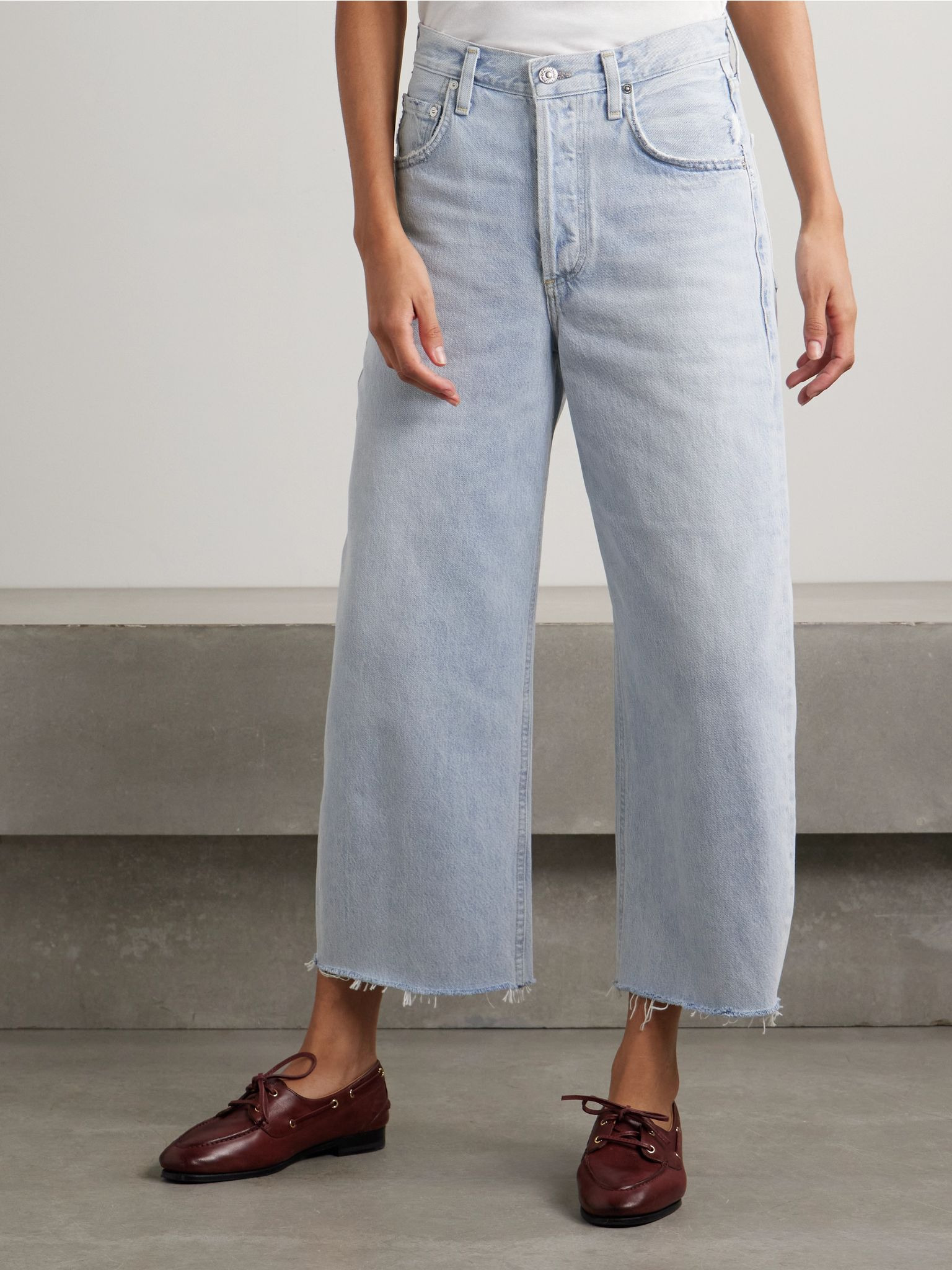 Ayla cropped frayed high-rise wide-leg jeans Light denim - 3