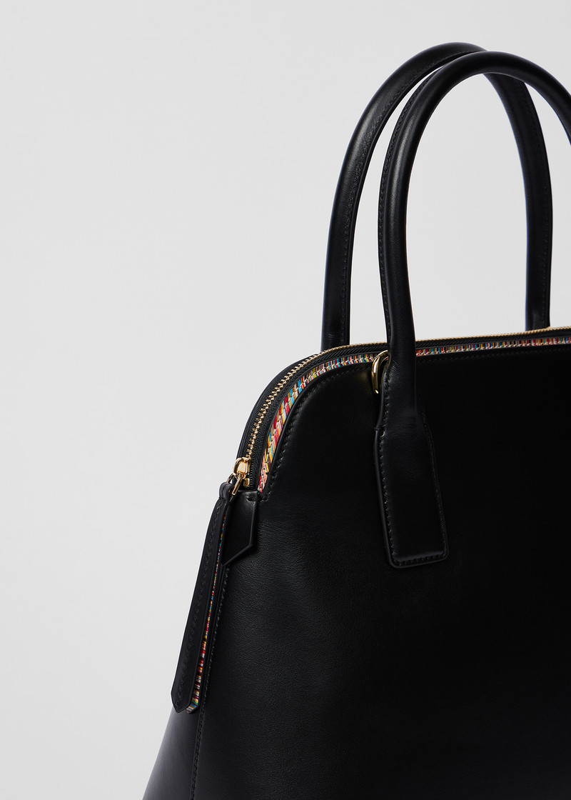 Women's Black Leather 'Signature Stripe' Top Handle Bag 4