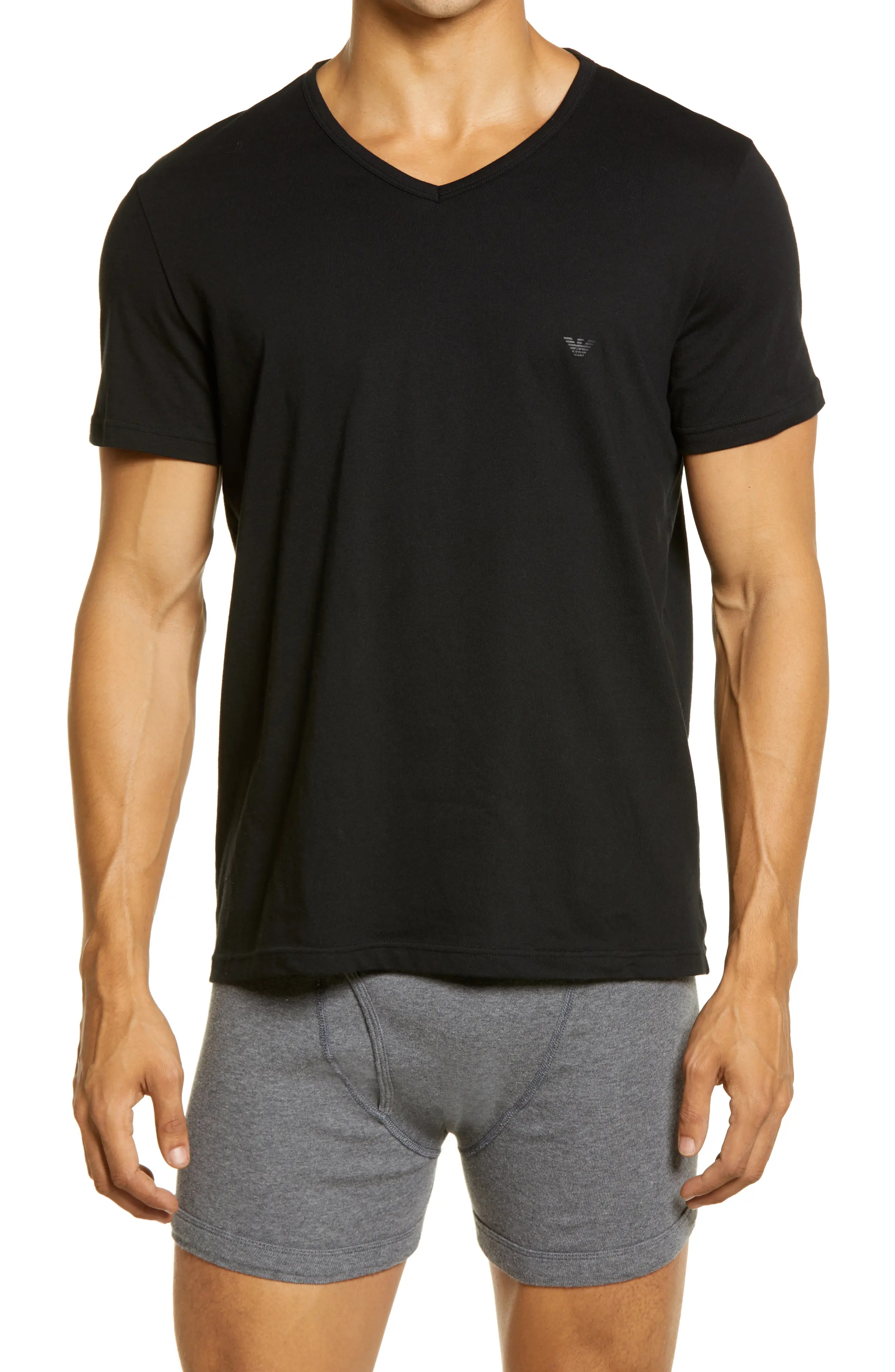 Men's 3-Pack Cotton V-Neck T-Shirts in Black/Black/Black - 1