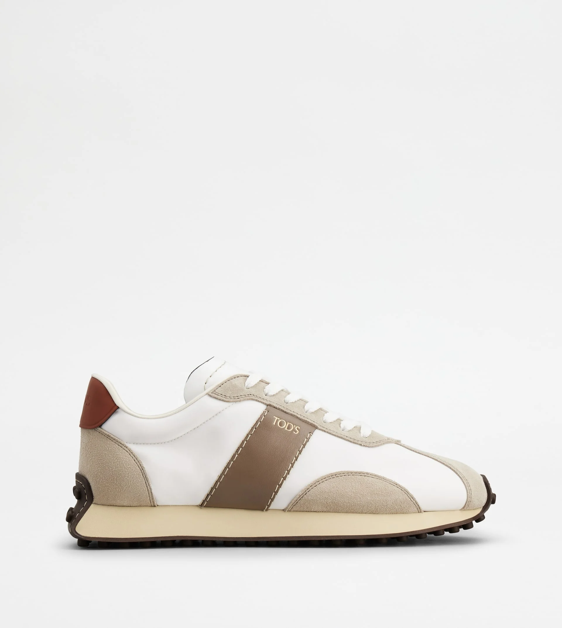 SNEAKERS IN LEATHER AND TECHNICAL FABRIC - BEIGE, WHITE, BROWN - 1