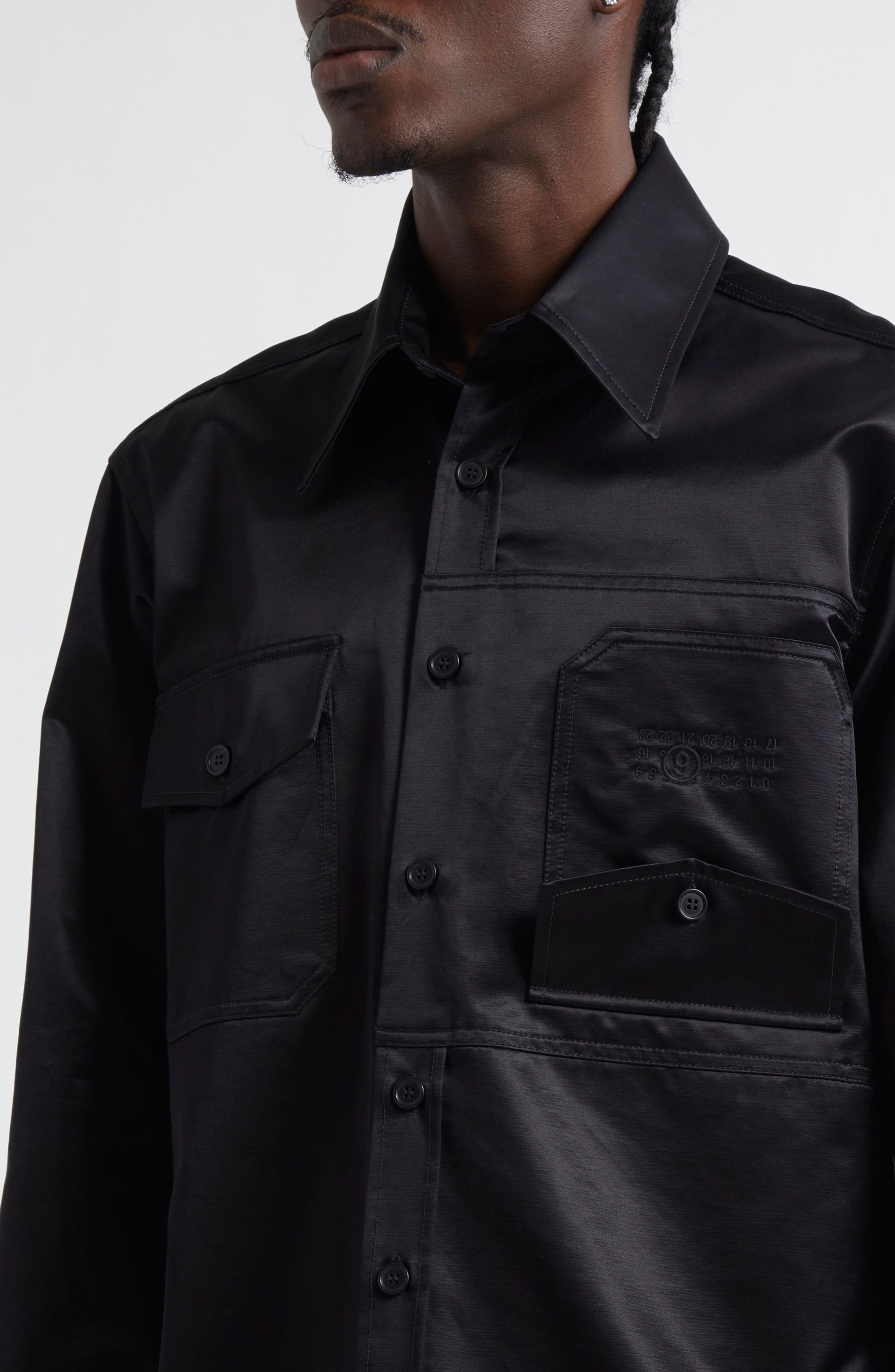 MM6 Maison Margiela Numeric Logo Embroidered Button-Up Shirt in Black at Nordstrom - 5