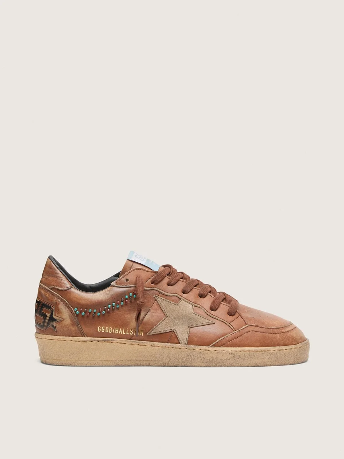 Men's Ball Star in brown leather with beige suede star and beads - 1