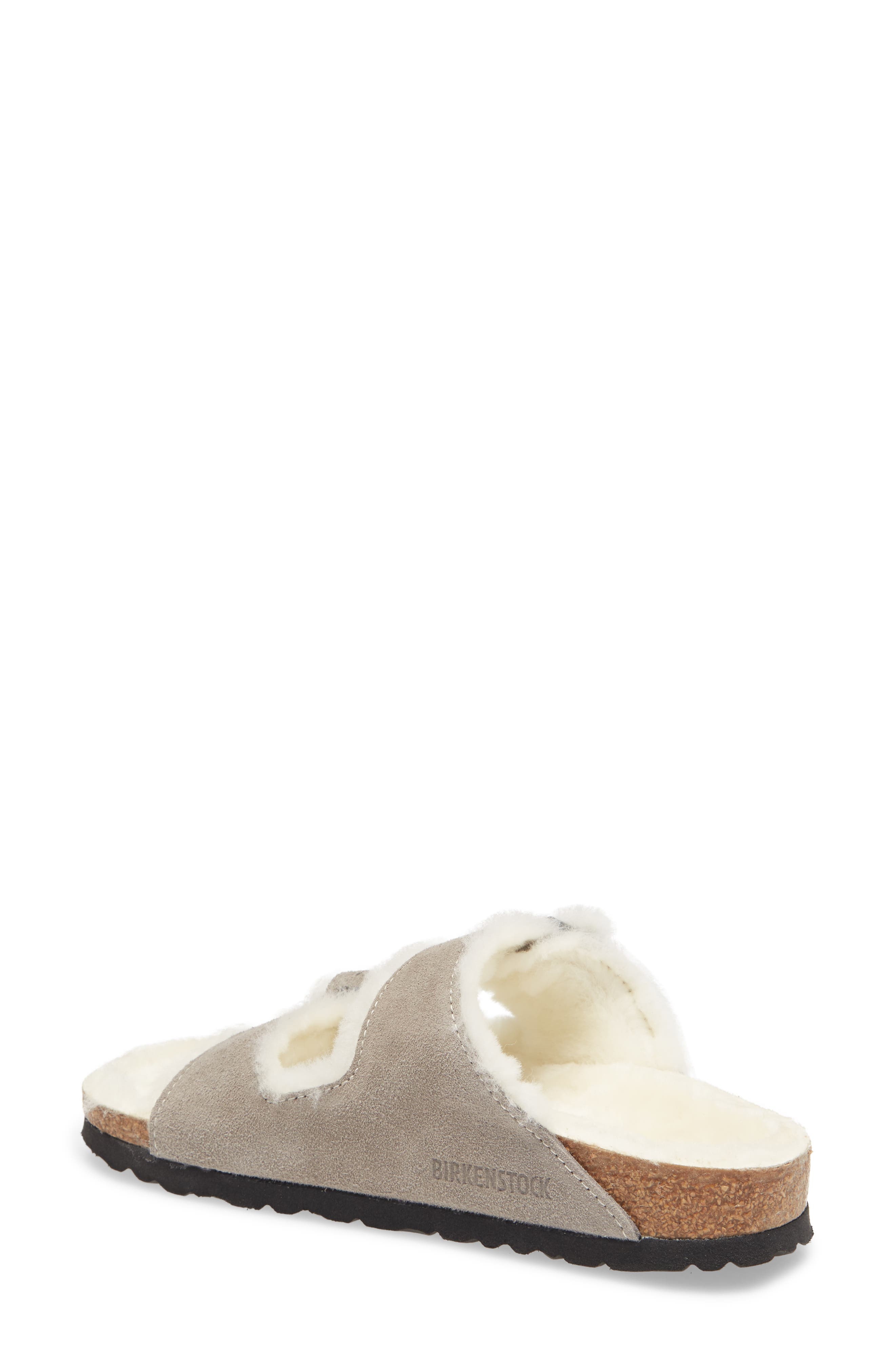 Birkenstock Arizona Genuine Shearling Lined Slide Sandal in Stone Coin Suede at Nordstrom - 2