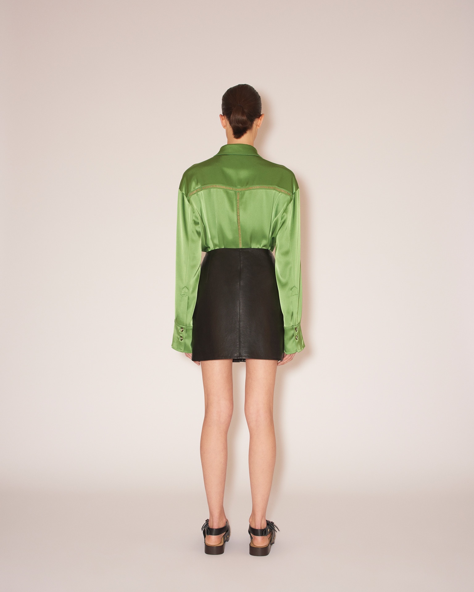 LYNN - Regenerated leather merrow-stitch mini skirt - Black - 5