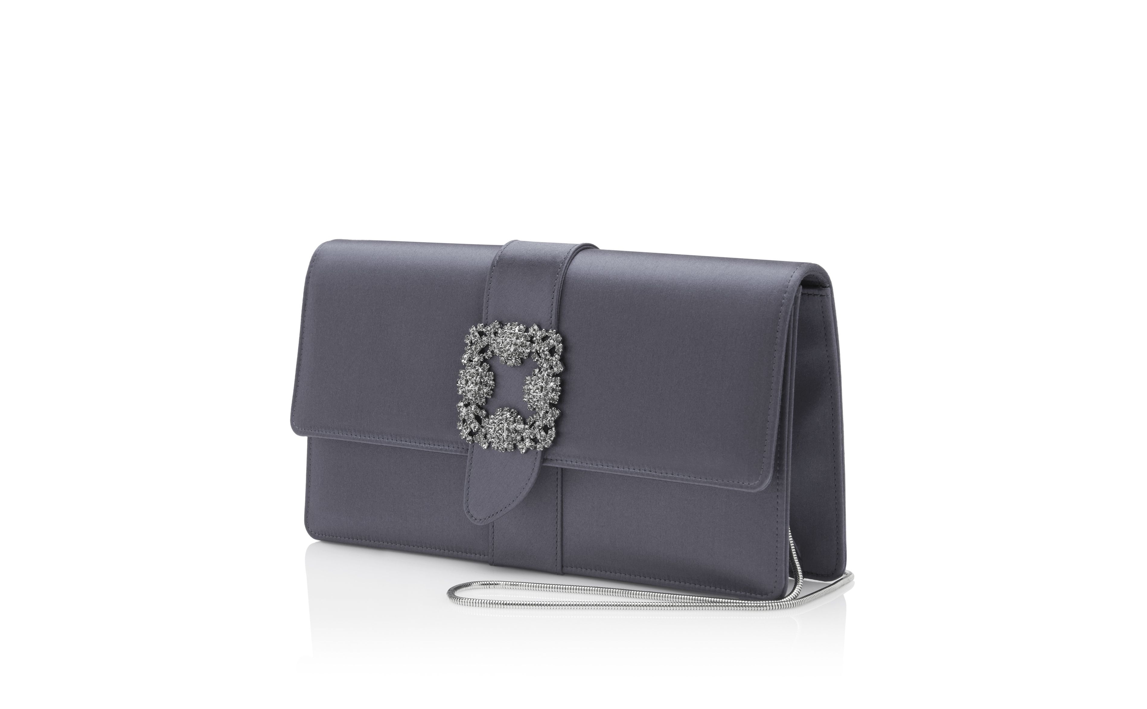 Purple Grey Satin Jewel Buckle Clutch - 3