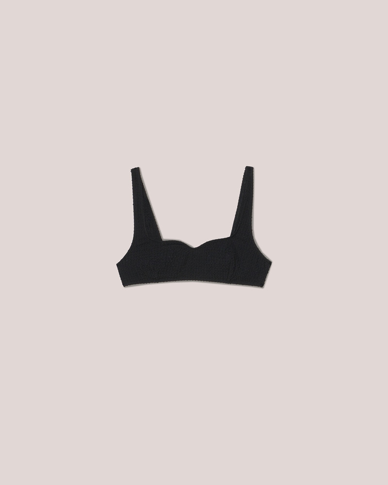 LONA - Seersucker-stretch bikini top - Black 1