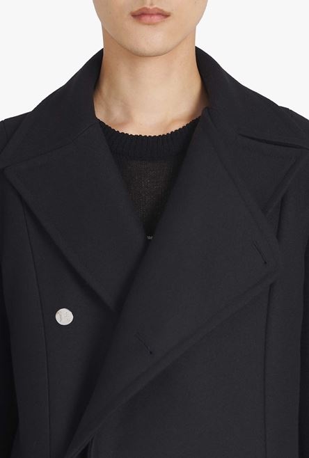 Long asymmetrical navy blue wool coat - 8