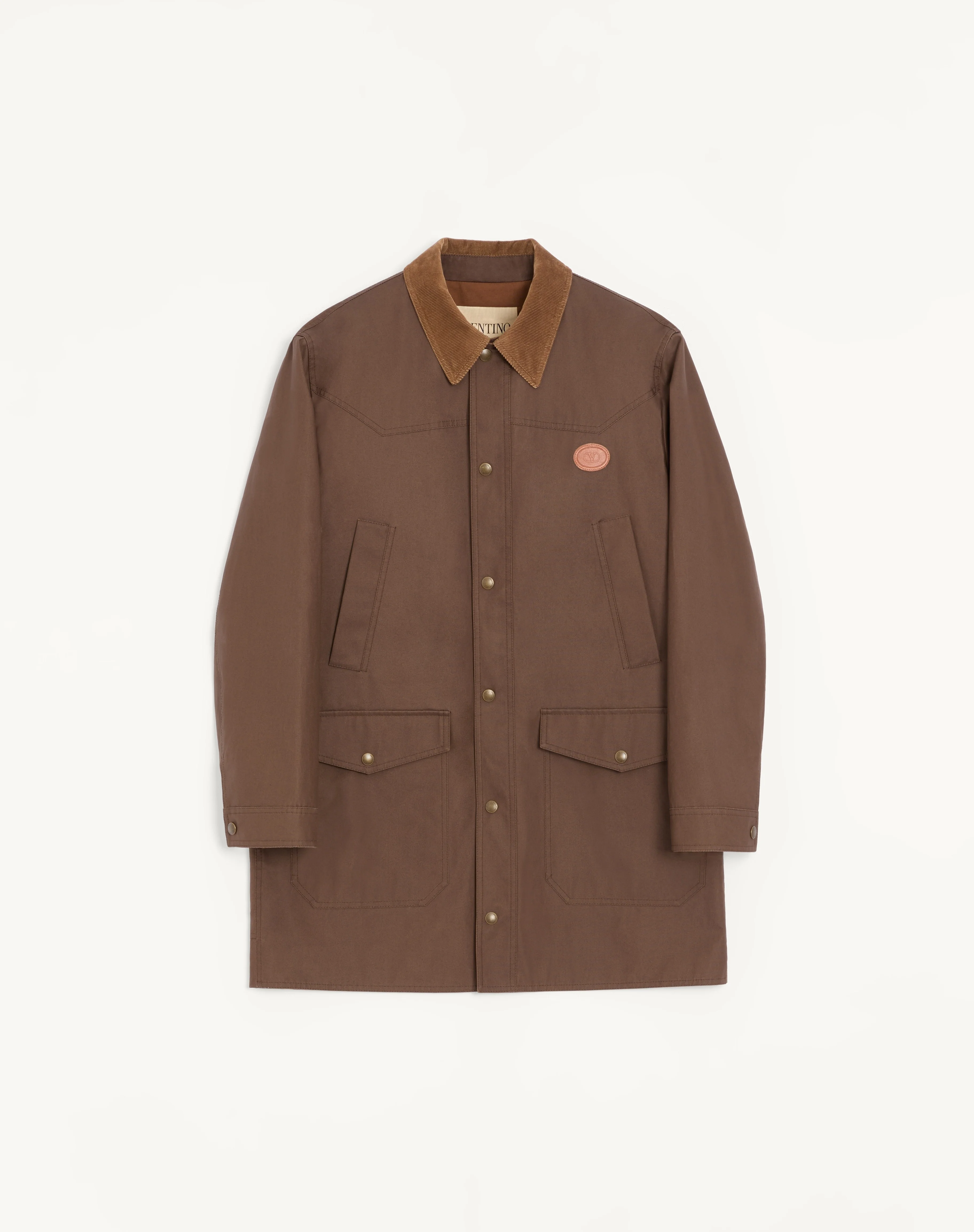 VALENTINO WAXED COTTON COAT WITH VLOGO PATCH - 1