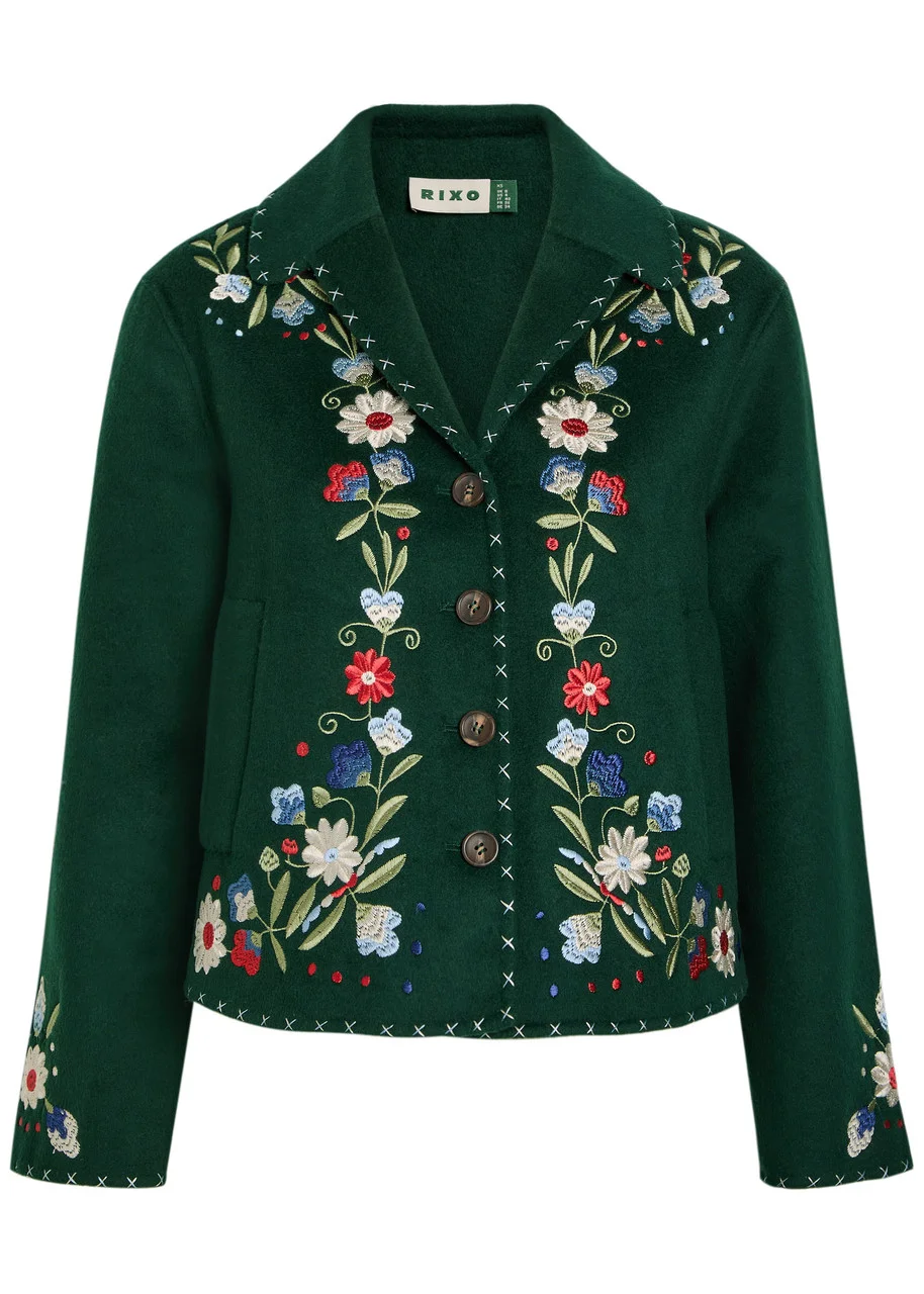 Rixo Jude Floral-embroidered Wool-blend Jacket - 1