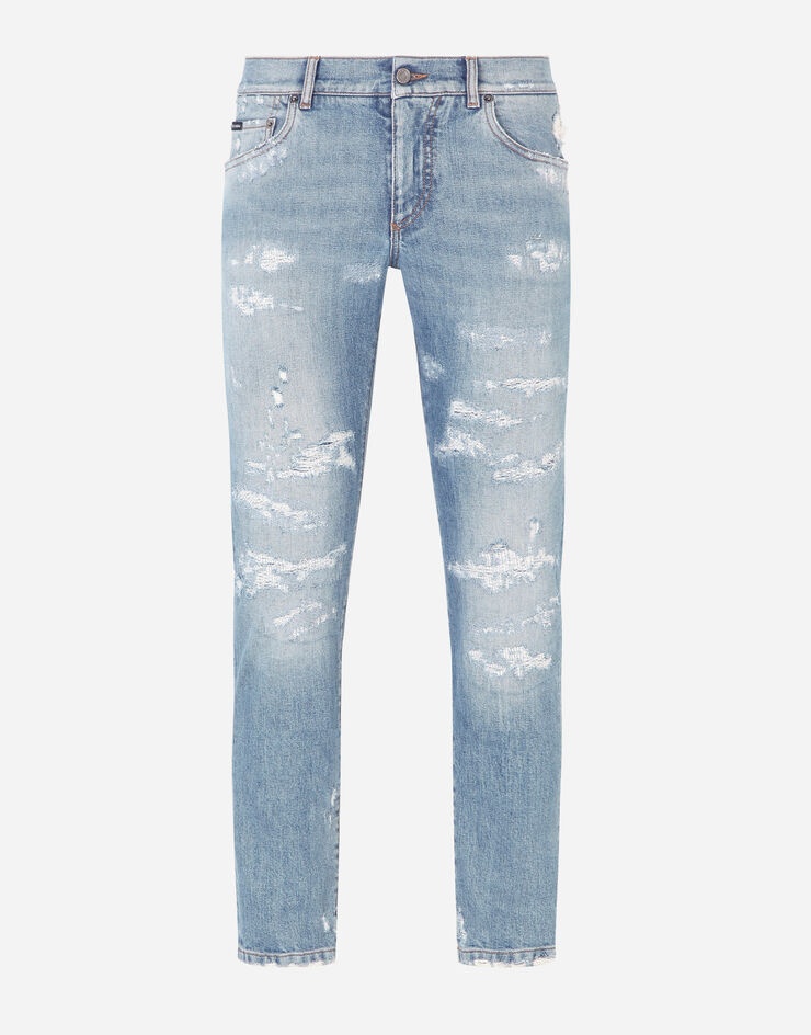 Light blue skinny stretch jeans with rips - 3