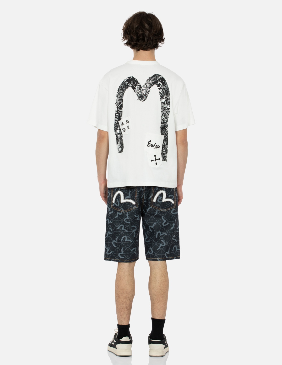 ALLOVER SEAGULL AND KAMON JACQUARD REGULAR FIT DENIM SHORTS - 5