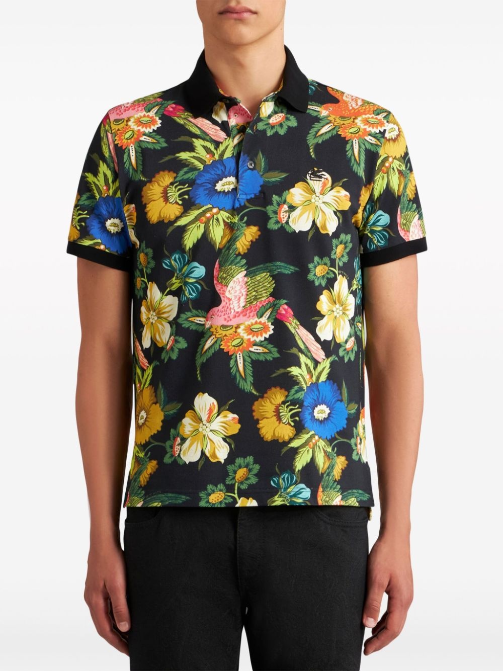 floral-print cotton polo shirt - 2