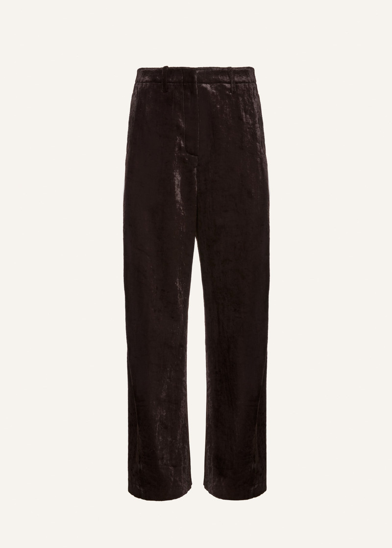 Wide-leg velvet trousers in dark brown 1