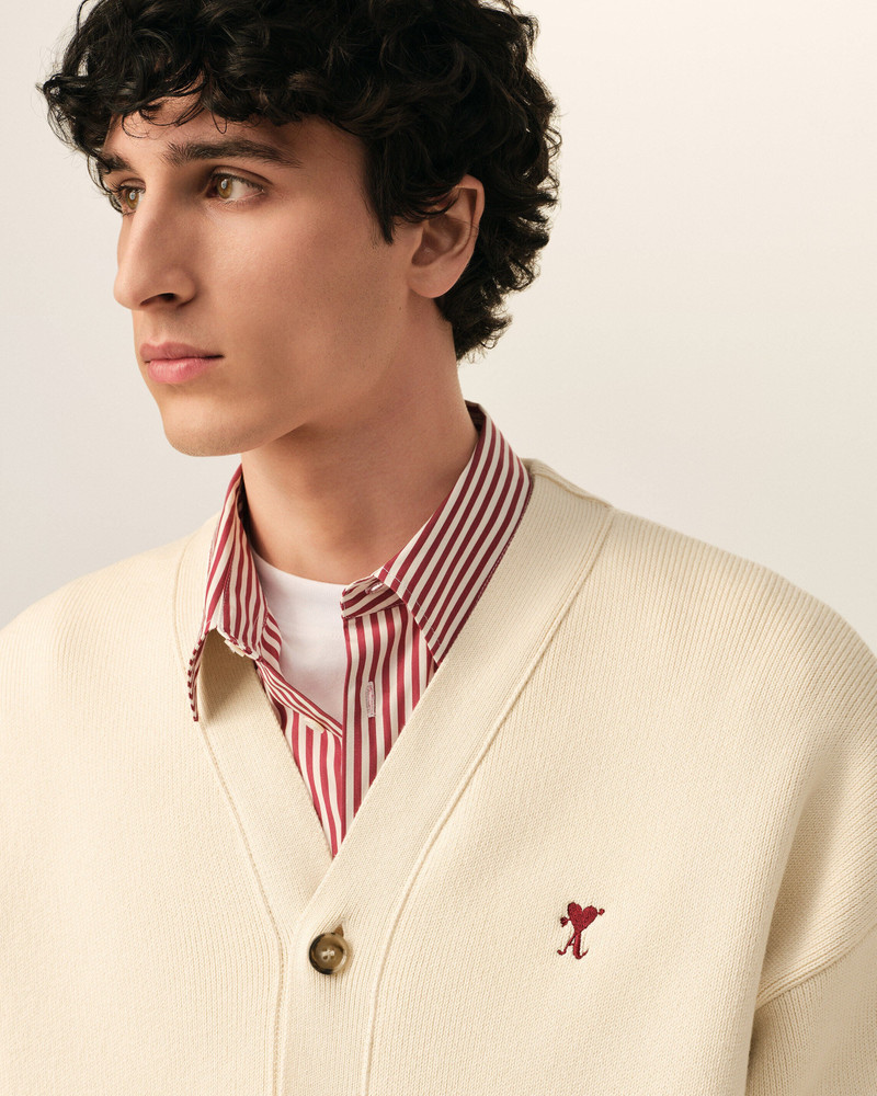 WHITE COTTON AND WOOL CARDIGAN WITH AMI DE COEUR ARROW 4