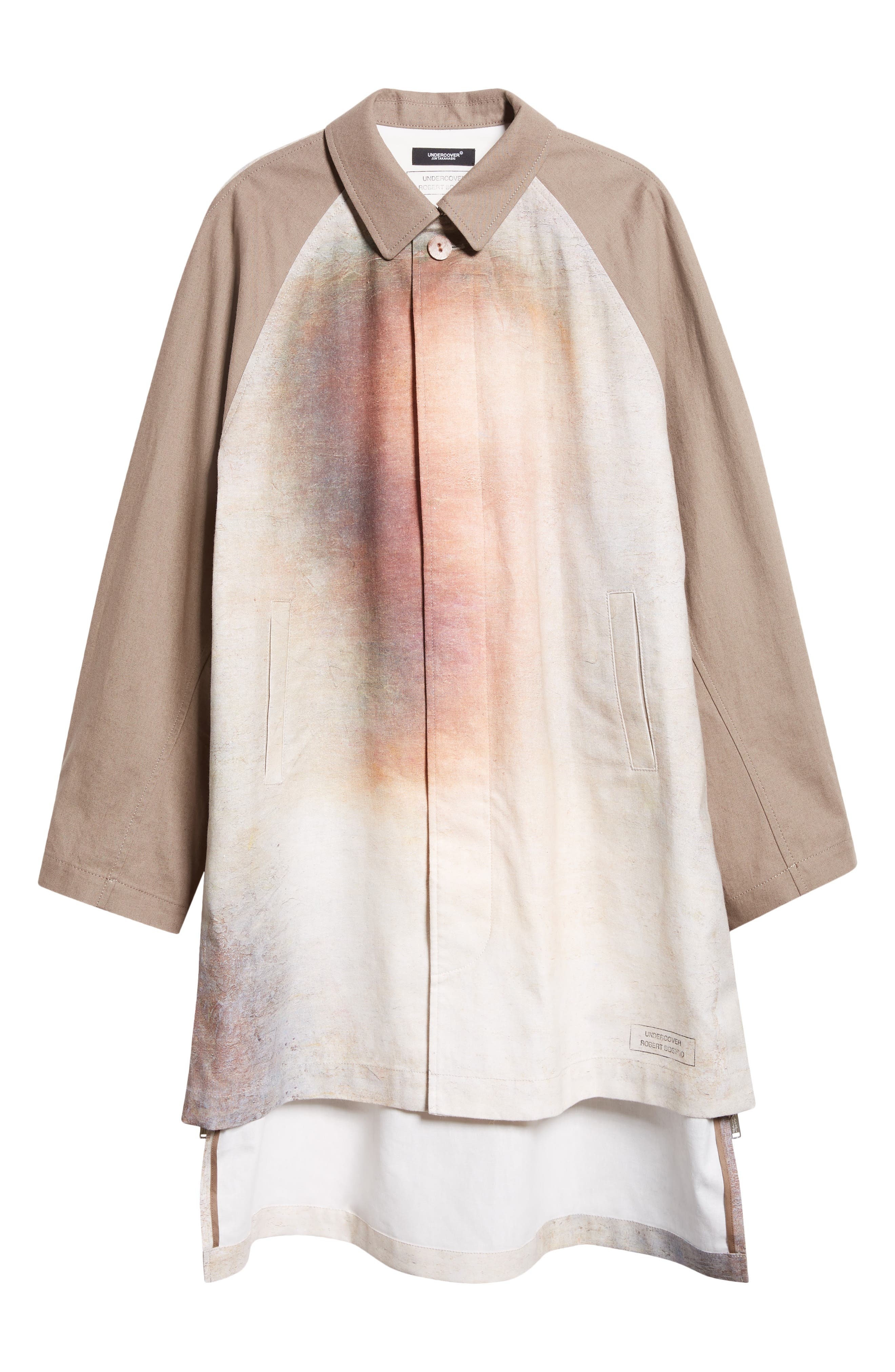 Undercover Bosisio Raglan Sleeve Cotton Blend Coat in Grey/Beige Base at Nordstrom - 7