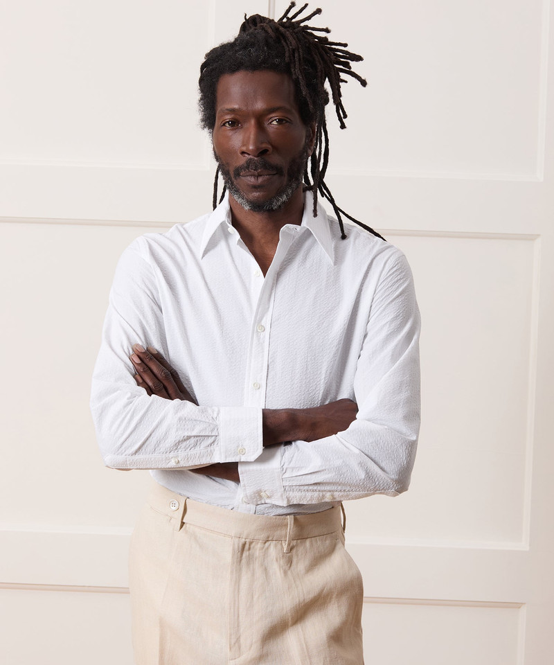 TODD SNYDER Seersucker Long Point Collar Dress Shirt outlook