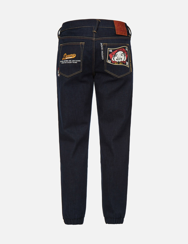 EVISU GODHEAD AND DARUMA CALLIGRAPHY POCKET DENIM JOGGER PANTS outlook